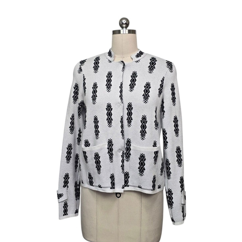 Anthropologie Pilcro Black White Geometric Knit Cardigan Jacket Womens Size XS